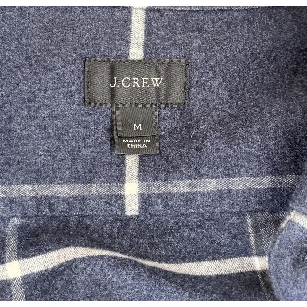 J. Crew Men’s Cotton Leather Flannel Plaid Shirt Size M Elbow Patches Blue
